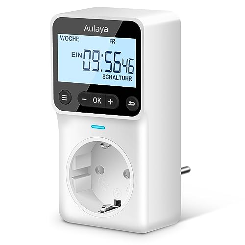 Zeitschaltuhr Digital Deutsche Ausführung Steckdose mit 25 konfigurierbaren Wochen- Tages- und Minuten Programmen, Neu aufgerüsteter Groß LCD Display Digitale Elektrische Zeitschaltuhr 3680W-1 Pack von Aulaya