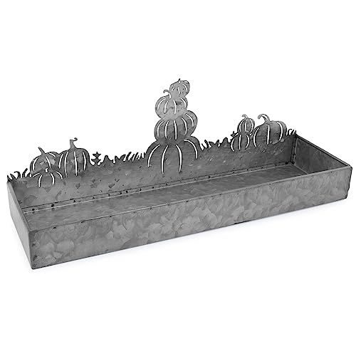 AuldHome verzinktes Tablett, Feld der Kürbis-Silhouette, Bauernhaus-Dekoration, Metalltablett, 35,6 x 10,2 x 12,7 cm von AuldHome Design