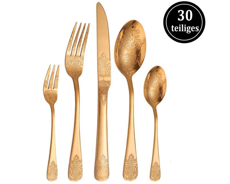 Auledio Besteck-Set 30-teiliges Besteckset, 6 Personen Edelstahl-Besteckset, (30-tlg), 6 Personen, Besteck-set geeignet für Familie, Restaurant und Partys von Auledio