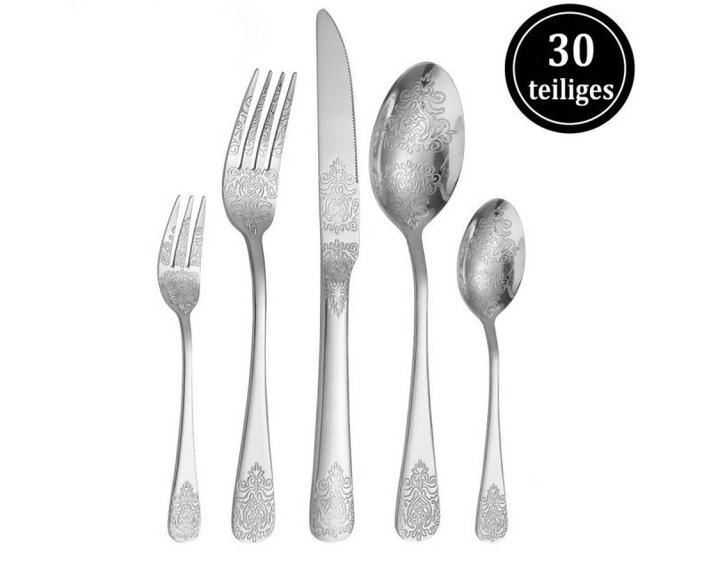 Auledio Besteck-Set 30-teiliges Besteckset, 6 Personen Edelstahl-Besteckset, (30-tlg), 6 Personen, Besteck-set geeignet für Familie, Restaurant und Partys von Auledio