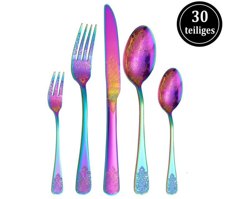 Auledio Besteck-Set 30-teiliges Besteckset, 6 Personen Edelstahl-Besteckset, (30-tlg), 6 Personen, Besteck-set geeignet für Familie, Restaurant und Partys von Auledio