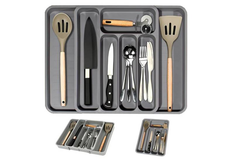 Auledio Besteckkasten Küchenbesteck-Aufbewahrungsbox, verstellbare Besteckkasten, Schubladen-Besteckablage, geeignet für Löffel, Gabeln und Messer von Auledio
