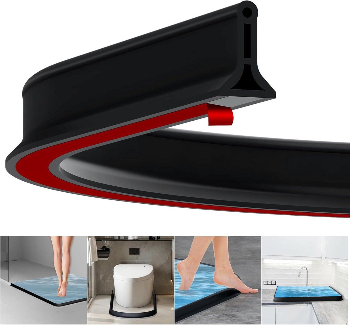 Auledio Duschdichtung 2m selbstklebender Spritzschutzstreifen, Gummi-Duschdichtungsstreifen, L: 200 cm, 3.5 cm hoher Badezimmer Duschkabine wasserdichter Streifen Auledio Duschdichtung 2m selbstklebender Spritzschutzstreifen, Gummi-Duschdichtungsstreifen, L: 200 cm, 3.5 cm hoher Badezimmer Duschkabine wasserdichter Streifen von Auledio