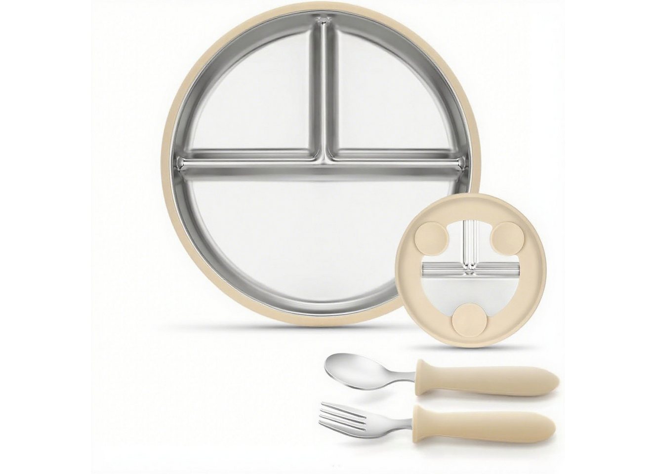 Auledio Kindergeschirr-Set Edelstahl Baby Teller mit Silikon Saugnapf,Spülmaschinenfest Auledio Kindergeschirr-Set Edelstahl Baby Teller mit Silikon Saugnapf,Spülmaschinenfest von Auledio