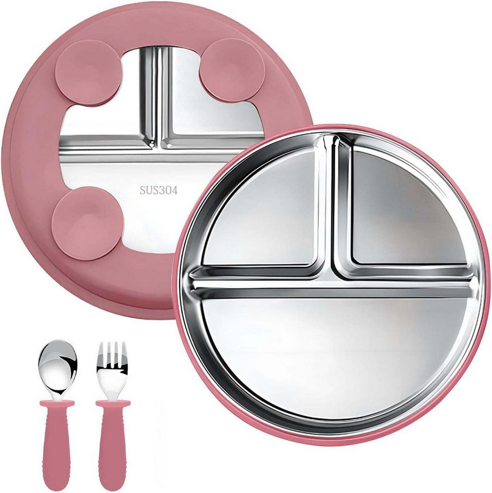 Auledio Kindergeschirr-Set Edelstahl Baby Teller mit Silikon Saugnapf,Spülmaschinenfest Auledio Kindergeschirr-Set Edelstahl Baby Teller mit Silikon Saugnapf,Spülmaschinenfest von Auledio
