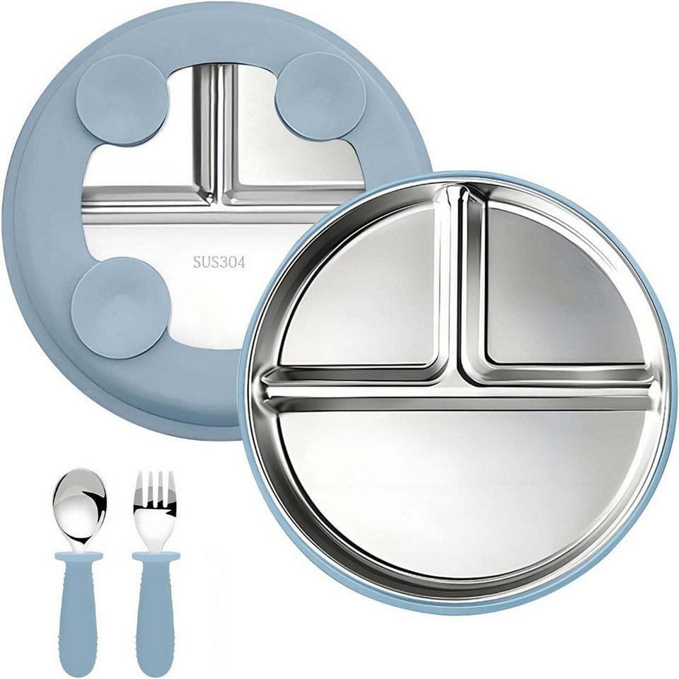 Auledio Kindergeschirr-Set Edelstahl Baby Teller mit Silikon Saugnapf,Spülmaschinenfest Auledio Kindergeschirr-Set Edelstahl Baby Teller mit Silikon Saugnapf,Spülmaschinenfest von Auledio
