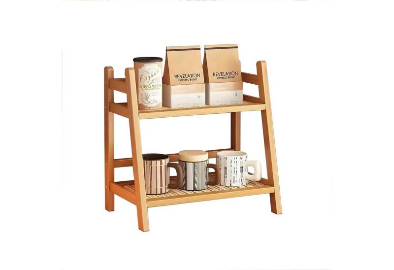 Auledio Gewürzregal Küchen-Organizer Bambus mit Rattanoptik Organizer 2 Ebenen Regal von Auledio