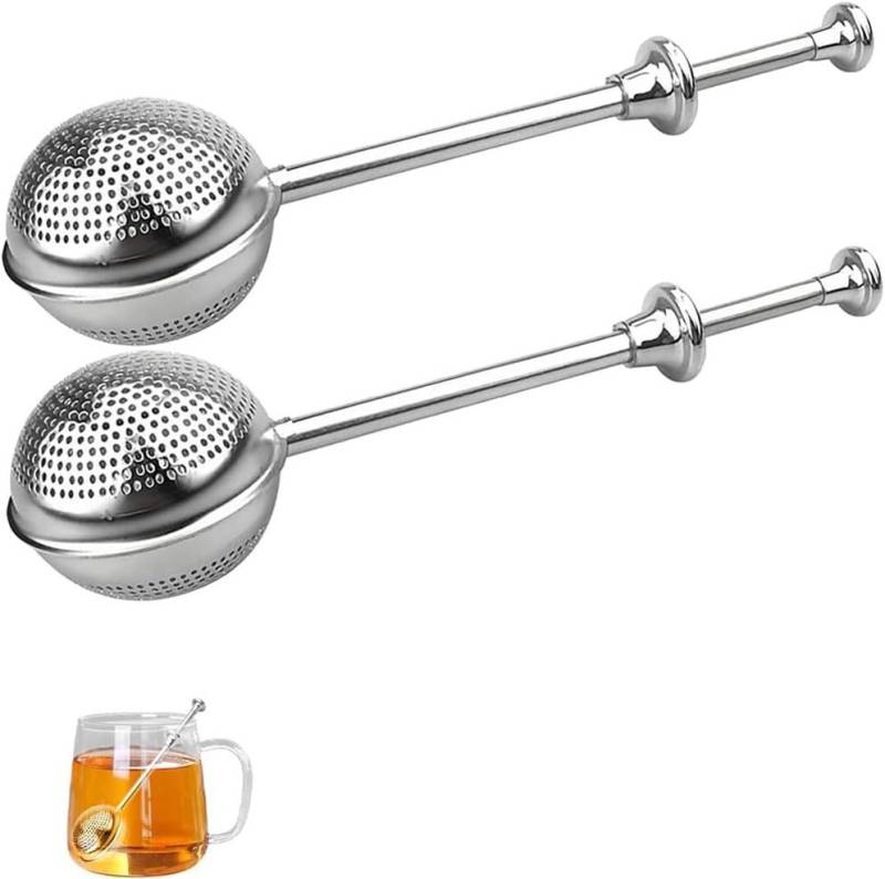 Auledio Teesieb Teezange 2 Stück Teesieb für Losen Tee, Teaballs mit Teleskopgriff, Edelstahl, Teeei 304 Edelstahl, Tea Infuser, Edelstahl-Mehlsieb-Staubwedel von Auledio