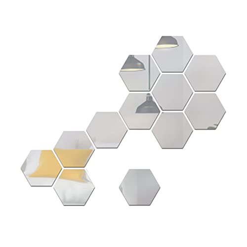 Aumaya 12 STÜCKE Hexagon Spiegel Wandaufkleber Abnehmbare Wandtattoos Acryl Dekorative Spiegel DIY Dekoration für Schlafzimmer Badezimmer Wohnzimmer von Aumaya