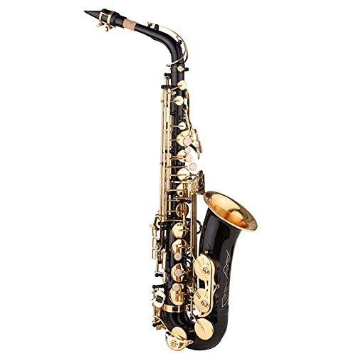 Aumaya Saxophone Black Paint Es-Sax für Anfänger Schüler Fortgeschrittener Messing Eb Alto Saxophon mit Mundstück Tragetasche Reinigungstuch Bürste Sax Straps von Aumaya