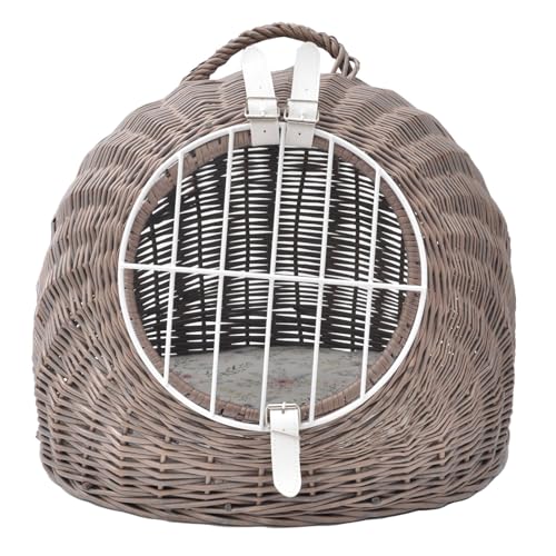Aumüller Katzenhöhle/Transportkorb aus Vollweide, Vintage Grau/Braun inkl. Liegekissen - 60 cm von Aumüller