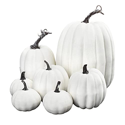 7 Stück künstliche Kürbisse Halloween Dekoration,Halloween Simulierter Schaumstoff Orange Kürbis,Harvest Fall Schaumstoff Kürbisse für Herbst Thanksgiving Halloween Home Party Supplies (White 02) von Aunaeyw