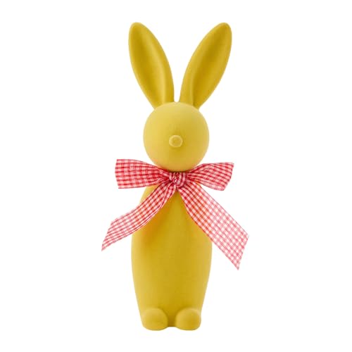 Aunaeyw Mint beflockte Osterhasen-Figur, beflockt, weich, stehend, Kaninchen, Kunst, Handwerk, Harz, Osterhase, Heimdekoration, Innenbereich, Kinderzimmer, Gelb, 23,5 cm von Aunaeyw