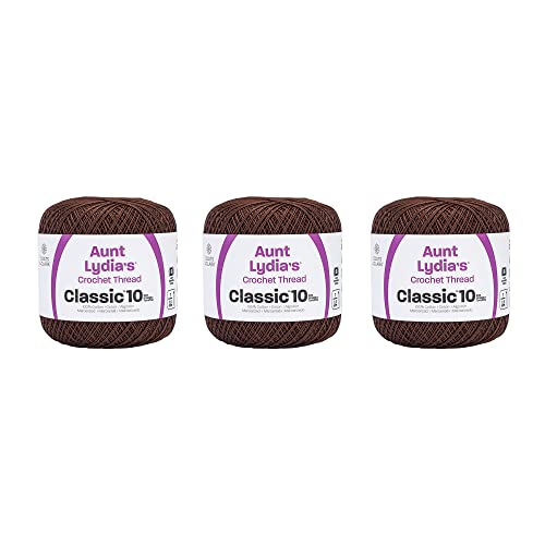 Aunt Lydia Classic Fudge Brown Crochet – 3 Pack of 350y/320m – Cotton – Gauge 10 – Crochet von Aunt Lydia's