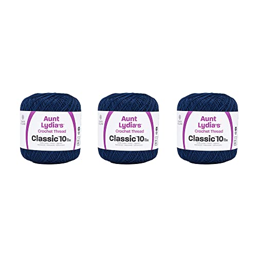 Aunt Lydia Classic Navy Crochet – 3 Stück à 320 m – Baumwolle – Stärke 10 – gehäkelt von Aunt Lydia's