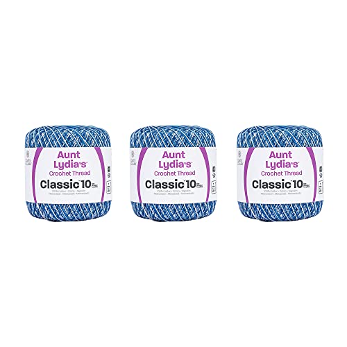 Aunt Lydia Classic Shaded Blues Crochet – 3 Stück à 274 m – Baumwolle – Stärke 10 – Häkeln von Aunt Lydia's