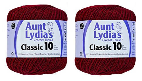 Coats Crochet Aunt Lydia's Häkelgarn, Baumwolle, klassische Größe 10, Burgunderrot (2er-Pack) von Aunt Lydia's