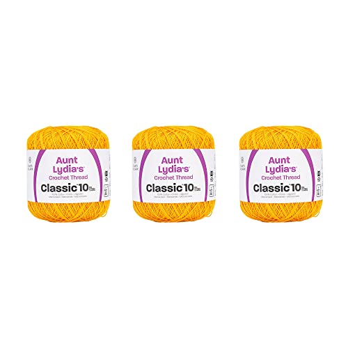 Aunt Lydia Classic Golden Rod Crochet Zwirn – 3 Pack of 350y320m – Cotton – Gauge 10 – Crochet von Aunt Lydia's