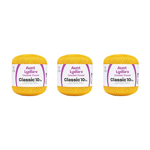 Aunt Lydia Classic Golden Yellow Crochet – 3 Stück à 320 m – Baumwolle – Stärke 10 – gehäkelt von Aunt Lydia's