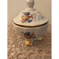 Porzellan Vaniety Dose Mit Deckel.1970Er Haus Fuller.creme Blumenmuster Porzellan Vaniety Dose Mit Deckel.1970Er Haus Fuller.creme Blumenmuster von AuntBsCottage