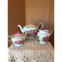 Tee Set.porzellan.handbemalt/Einschlagtechnik.pinke Rosen Tee Set.porzellan.handbemalt/Einschlagtechnik.pinke Rosen von AuntBsCottage