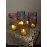 Terrassenleuchten. Glasmalerei Look.handgemaltes Ball Mason Jar. Vier Batterie Teelichter Inklusive von AuntBsCottage