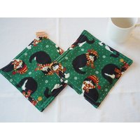 Weihnachten Katze Mugrugs, Handgemachte Untersetzer Weihnachten Katze Mugrugs, Handgemachte Untersetzer von AuntTerrysCreations