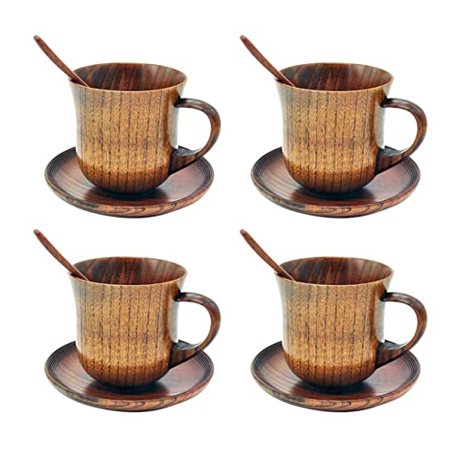 AuntYou 12-teiliges Holz-Tassen-Untertassen-Löffel-Set, Kaffee-, Tee-Werkzeug, Zubehör von AuntYou