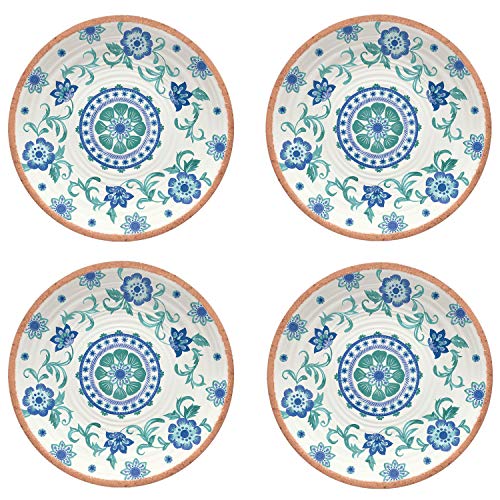 Auntie Morags Epicurean Rio Beilagenteller-Set mit türkisfarbenem Blumenmuster, Melamin/Kunststoff/Grill/Außenbereich, 4 Stück von Auntie Morags