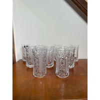 Art. 1050 - Elegantes Set Aus 9 Bleikristall-Wassergläsern Lausitzer Glas, Ddr, Handgeschliffen von AuntieMagpiesVintage