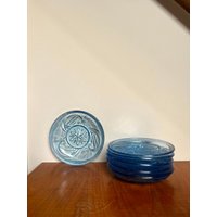 Art. 839 - Set Mit 6 Glastellern in Blau Sternförmiger Blume von AuntieMagpiesVintage