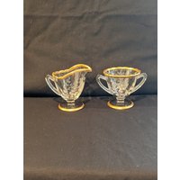 Glas-Zuckerdose Und Offenes Milchkännchen Set Mit Goldrand von AuntyMsVintage