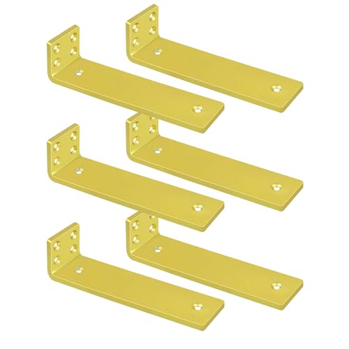 Goldene schwebende Regalhalterungen, 25,4 cm, robuste Wandregalhalterungen, 6 Stück für Regalstütze, versteckte Metall-L-Halterungen mit Montagezubehör (1,27 cm dick) von Aunulahca