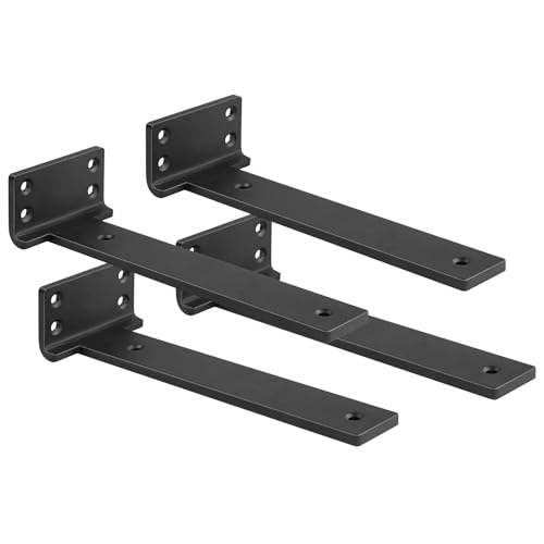 Schwebende Regalhalterung, 10,2 cm, 4 Stück, L-Halterungen für Regale, schwarzes Metall, robuste Regalhalterungen für Heimwerker, dekorativ, mit Montagezubehör Schwebende Regalhalterung, 10,2 cm, 4 Stück, L-Halterungen für Regale, schwarzes Metall, robuste Regalhalterungen für Heimwerker, dekorativ, mit Montagezubehör von Aunulahca