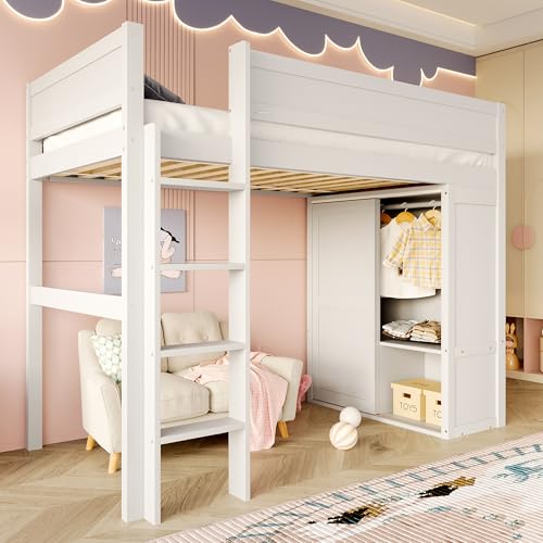 Aunvla 90 * 200cm Hochbett, vielseitiges Kinderbett, ausgestattet mit Kleiderschrank, Staufach, offener Unterbettraum, ohne Matratze, Kiefernholz, weiß Aunvla 90 * 200cm Hochbett, vielseitiges Kinderbett, ausgestattet mit Kleiderschrank, Staufach, offener Unterbettraum, ohne Matratze, Kiefernholz, weiß von Aunvla