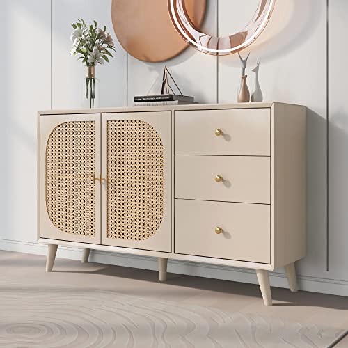 Aunvla [Change Image] Esszimmer Wohnzimmer Sideboard Kommode Stehschrank Aufbewahrung Sideboard TV-Tisch mit Türen und Schubladen mit großem Stauraum Offwhite Creme Breite 120 cm von Aunvla