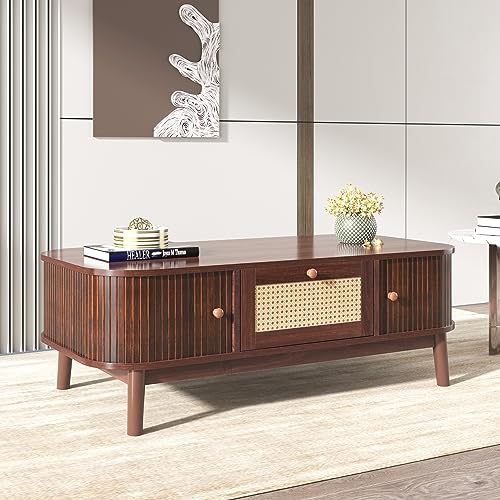 Aunvla Couchtisch - Rattan-Kaffeetisch, Schubladen mit Rattan und Schiebetüren mit Massivholzlatten, Massivholzbeine, Natürlicher Landhausstil. Aunvla Couchtisch - Rattan-Kaffeetisch, Schubladen mit Rattan und Schiebetüren mit Massivholzlatten, Massivholzbeine, Natürlicher Landhausstil. von Aunvla
