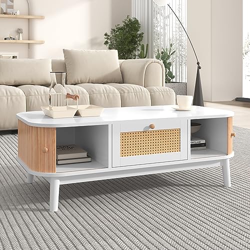 Aunvla Couchtisch - Rattan-Kaffeetisch, Schubladen mit Rattan und Schiebetüren mit Massivholzlatten, Massivholzbeine, Natürlicher Landhausstil. Aunvla Couchtisch - Rattan-Kaffeetisch, Schubladen mit Rattan und Schiebetüren mit Massivholzlatten, Massivholzbeine, Natürlicher Landhausstil. von Aunvla