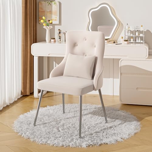 Aunvla Esszimmerstuhl mit Knopfmuster, Gepolsterter Sessel, Stühle mit Metallbeinen, Moderner Loungesessel, Schlafzimmer-Wohnzimmerstuhl mit Lendenkissen, Beige von Aunvla