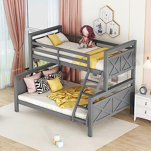 Aunvla Etagenbett mit Leiter und Sicherheitsgeländer, umbaubar in 2 getrennte Betten, Holzbett für Kinder, Jugendliche und Erwachsene, 90(140) x200cm, grau von Aunvla