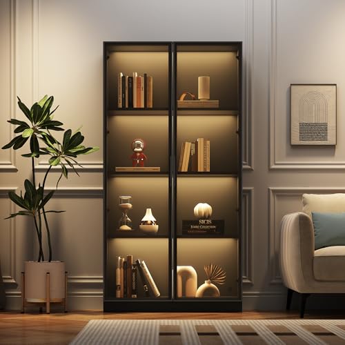Aunvla Glasvitrine mit APP LED-Beleuchtung, doppeltürige Vitrine mit beweglichen Einlegeböden, 80 * 40 * 160cm,Hochschrank für Wohnzimmer, Standvitrine,Badezimmerschrank Aunvla Glasvitrine mit APP LED-Beleuchtung, doppeltürige Vitrine mit beweglichen Einlegeböden, 80 * 40 * 160cm,Hochschrank für Wohnzimmer, Standvitrine,Badezimmerschrank von Aunvla