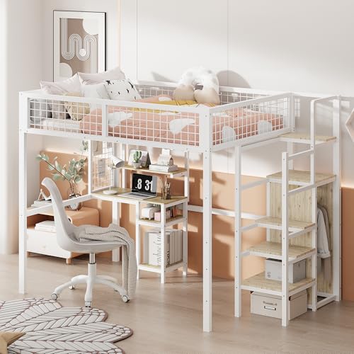 Aunvla Hochbett 140 x200 mit Sicherheitsleiter, Kinderbett mit Eisenrahmen Kleiderschrank und Computertisch Weiß Aunvla Hochbett 140 x200 mit Sicherheitsleiter, Kinderbett mit Eisenrahmen Kleiderschrank und Computertisch Weiß von Aunvla