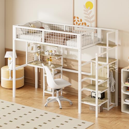 Aunvla Hochbett 90x200 mit Sicherheitsleiter, Kinderbett mit Eisenrahmen Kleiderschrank und Computertisch Weiß Aunvla Hochbett 90x200 mit Sicherheitsleiter, Kinderbett mit Eisenrahmen Kleiderschrank und Computertisch Weiß von Aunvla