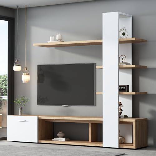 Aunvla Home Wohnzimmer-Wandschrank, Wohnzimmermöbel-Set 180 x 33,5 x 151,5 cm, geeignet für Fernseher unter 60 Zoll, modernes Eichenweiß TV-Schrank,Lowboard,TV Wohnwand Set,Wohnzimmer Möbel Set Aunvla Home Wohnzimmer-Wandschrank, Wohnzimmermöbel-Set 180 x 33,5 x 151,5 cm, geeignet für Fernseher unter 60 Zoll, modernes Eichenweiß TV-Schrank,Lowboard,TV Wohnwand Set,Wohnzimmer Möbel Set von Aunvla