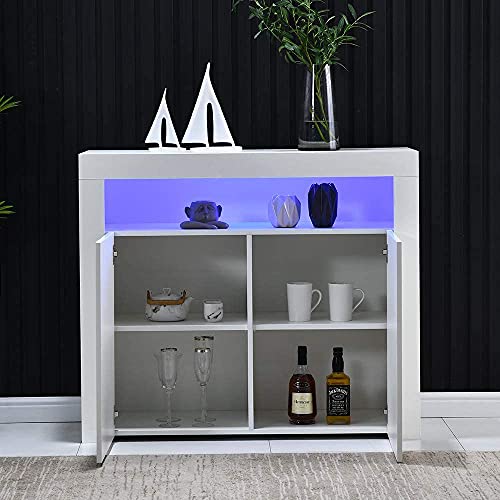 Aunvla Kommode Sideboard WeißWohnzimmer Sideboard Aufbewahrungsschrank Weiß Hochglanz mit LED-Licht, Moderne Küchenzeile Schrank Buffet Holz Aufbewahrungsvitrine TV-Ständer Aunvla Kommode Sideboard WeißWohnzimmer Sideboard Aufbewahrungsschrank Weiß Hochglanz mit LED-Licht, Moderne Küchenzeile Schrank Buffet Holz Aufbewahrungsvitrine TV-Ständer von Aunvla