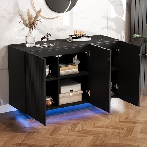 Aunvla LED Kommode Modern Design Sideboard mit Beleuchtung Schwarz Marmor Optik Smart Wohnzimmerschrank Bluetooth Steuerung Vertikale Streifen Anrichte 120cm Aufbewahrungsschrank Aunvla LED Kommode Modern Design Sideboard mit Beleuchtung Schwarz Marmor Optik Smart Wohnzimmerschrank Bluetooth Steuerung Vertikale Streifen Anrichte 120cm Aufbewahrungsschrank von Aunvla