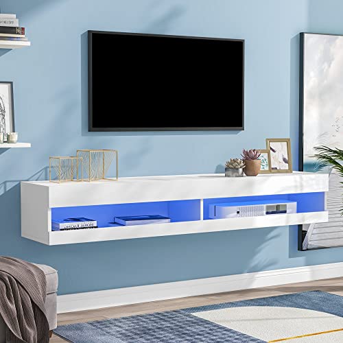 Aunvla LED TV-Schrank, TV-Lowboard in Weiß mit LED-Beleuchtung, hochwertiges TV-Board mit viel Stauraum für Ihr Wohnzimmer 140x40x30.5cm, weiß von Aunvla