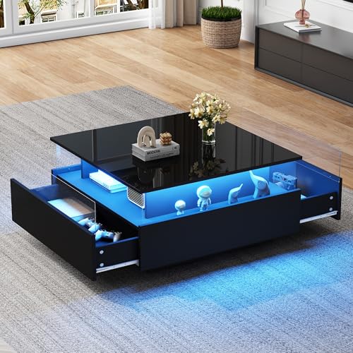 Aunvla Modernes Hochglanz-LED-Couchtisch Kaffeetisch 70 * 70 * 41cm mit 2 Schubladen und transparentem Präsentationsbereich – Belastbar bis 30 kg, ideal für stilvolle Wohnzimmer Aunvla Modernes Hochglanz-LED-Couchtisch Kaffeetisch 70 * 70 * 41cm mit 2 Schubladen und transparentem Präsentationsbereich – Belastbar bis 30 kg, ideal für stilvolle Wohnzimmer von Aunvla