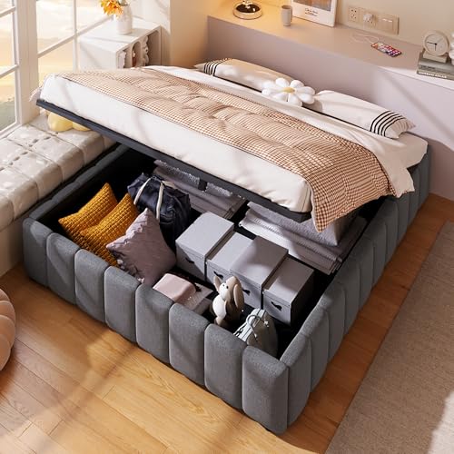 Aunvla Polsterbett, 140 * 200cm, hydraulische Lagerung, ohne Kopfteil, ohne Matratze, Grau von Aunvla