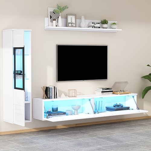 Aunvla TV Wohnwand Set 3-teilig LED Beleuchtung Hochglanz Weiß Wohnzimmer Möbel Set Frontale Wohnwand Weiß 1 x TV Schrank, 1 x Wohnzimmer Vitrine, Hängeregal Aunvla TV Wohnwand Set 3-teilig LED Beleuchtung Hochglanz Weiß Wohnzimmer Möbel Set Frontale Wohnwand Weiß 1 x TV Schrank, 1 x Wohnzimmer Vitrine, Hängeregal von Aunvla